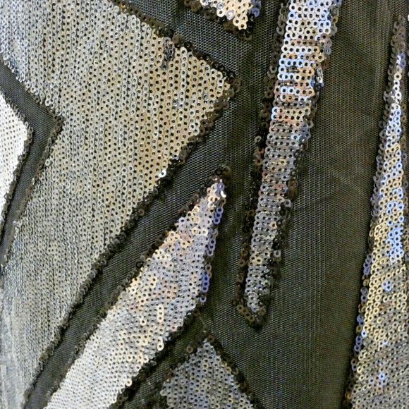 Sequin Dress Size 8 Prom Black Gray Silver Geometric Sparkles Cutout Back OOAK - Picture 6 of 11